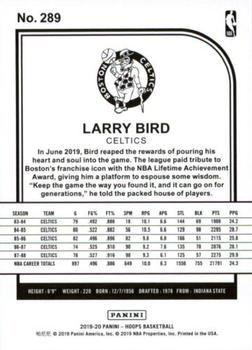 2019-20 Hoops - Orange #289 Larry Bird Back