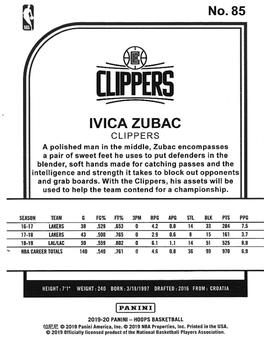 2019-20 Hoops - Purple #85 Ivica Zubac Back