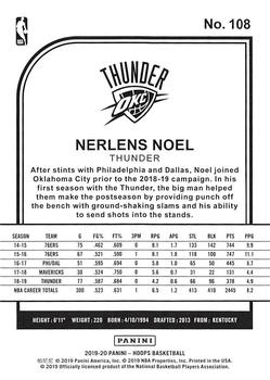 2019-20 Hoops - Purple #108 Nerlens Noel Back