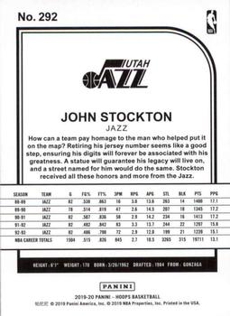 2019-20 Hoops - Teal #292 John Stockton Back