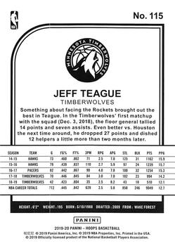 2019-20 Hoops Winter #115 Jeff Teague Back