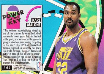 1993-94 Ultra - Power in the Key #3 Karl Malone Back