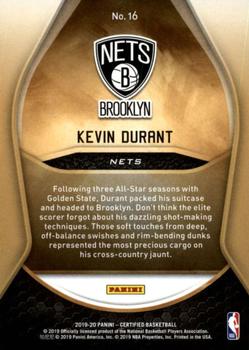 2019-20 Panini Certified - Gold Team #16 Kevin Durant Back