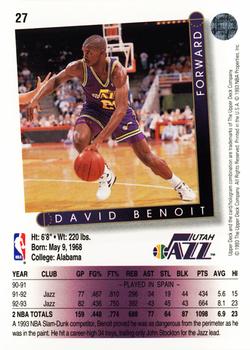 1993-94 Upper Deck #27 David Benoit Back