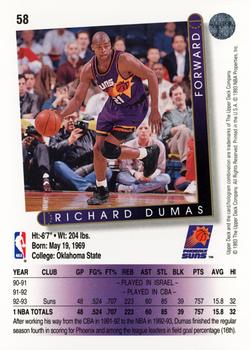 1993-94 Upper Deck #58 Richard Dumas Back