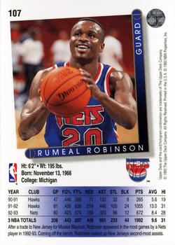 1993-94 Upper Deck #107 Rumeal Robinson Back