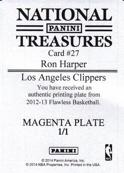 2013-14 Panini National Treasures - 2012-13 Panini Flawless - Patches Autographs Printing Plates Magenta #27 Ron Harper Back