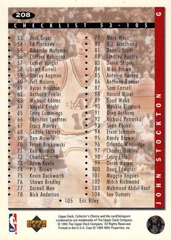 1994-95 Collector's Choice #208 John Stockton Back