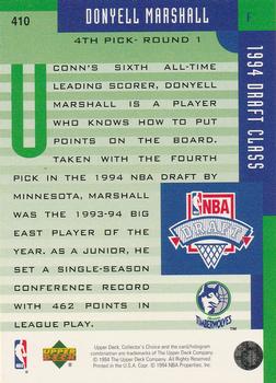 1994-95 Collector's Choice #410 Donyell Marshall Back