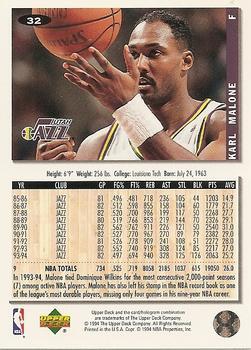 1994-95 Collector's Choice - Gold Signature #32 Karl Malone Back