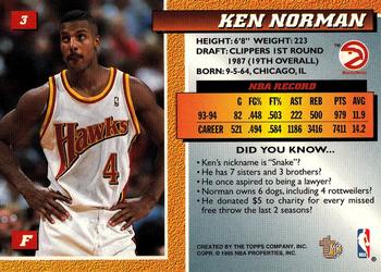 1994-95 Topps Embossed #3 Ken Norman Back