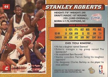 1994-95 Topps Embossed #44 Stanley Roberts Back
