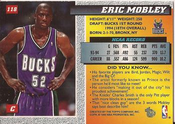 1994-95 Topps Embossed #118 Eric Mobley Back