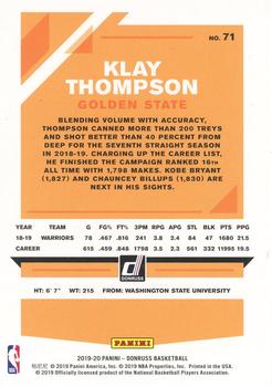 2019-20 Donruss - Holo Green and Yellow Laser #71 Klay Thompson Back