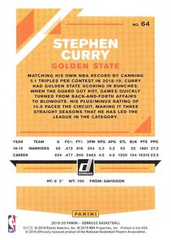 2019-20 Donruss - Holo Orange Laser #64 Stephen Curry Back