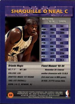 1994-95 Finest #32 Shaquille O'Neal Back