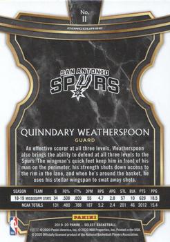 2019-20 Panini Select #11 Quinndary Weatherspoon Back
