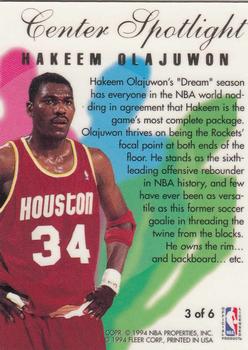 1994-95 Flair - Center Spotlight #3 Hakeem Olajuwon Back