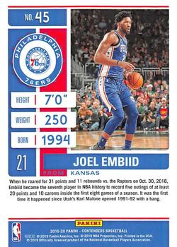 2019-20 Panini Contenders - Game Ticket Red #45 Joel Embiid Back