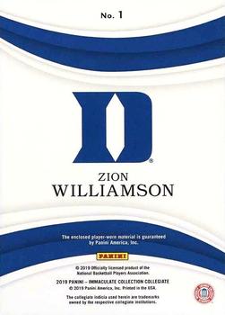 2019-20 Panini Immaculate Collection Collegiate - Immaculate Jumbos - Numbers #1 Zion Williamson Back