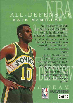 1994-95 Fleer - All-Defensive Team #7 Nate McMillan Back