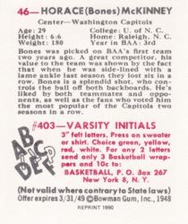1990 1948 Bowman Reprints #46 Bones McKinney Back