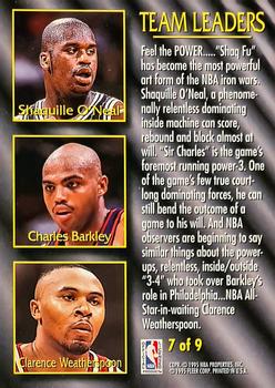 1994-95 Fleer - Team Leaders #7 Shaquille O'Neal / Clarence Weatherspoon / Charles Barkley Back
