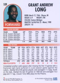 1994-95 Hoops #109 Grant Long Back