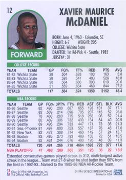 1994-95 Hoops #12 Xavier McDaniel Back