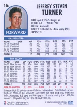 1994-95 Hoops #156 Jeff Turner Back