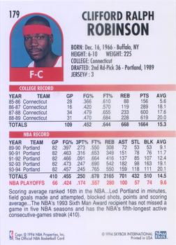 1994-95 Hoops #179 Clifford Robinson Back