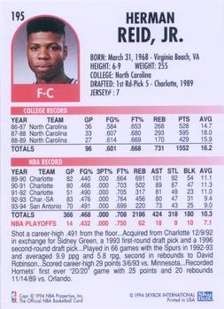 1994-95 Hoops #195 J.R. Reid Back