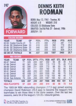 1994-95 Hoops #197 Dennis Rodman Back