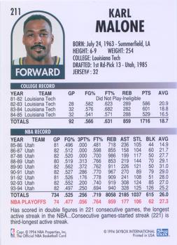 1994-95 Hoops #211 Karl Malone Back