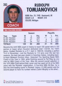 1994-95 Hoops #283 Rudy Tomjanovich Back