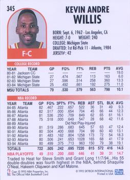 1994-95 Hoops #345 Kevin Willis Back