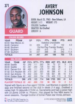 1994-95 Hoops #371 Avery Johnson Back