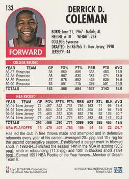 1994-95 Hoops #133 Derrick Coleman Back