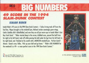 1994-95 Hoops - Big Numbers #BN10 Isaiah Rider Back