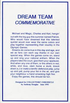 1992 Collectors' Chronicle Magazine Dream Team (Canada) #NNO Dream Team Back