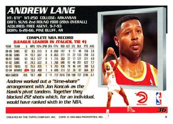 1994-95 Topps #36 Andrew Lang Back