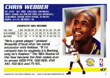 1994-95 Topps #47 Chris Webber Back