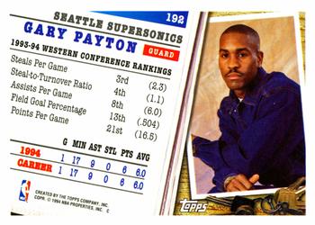 1994-95 Topps #192 Gary Payton Back