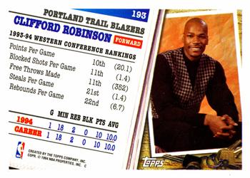1994-95 Topps #193 Clifford Robinson Back