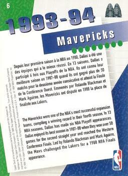 1994 Upper Deck McDonald's Teams (French) #6 Dallas Mavericks Back