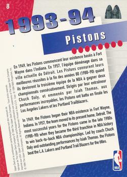 1994 Upper Deck McDonald's Teams (French) #8 Detroit Pistons Back