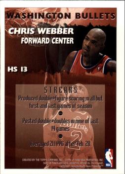 1995-96 Finest - Hot Stuff #HS13 Chris Webber Back