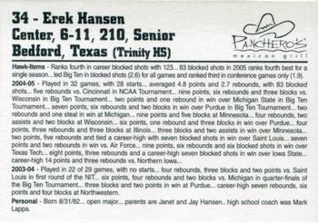 2005-06 Panchero's Iowa Hawkeyes #NNO Erek Hansen Back