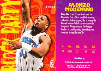 1995-96 Hoops - Block Party #7 Alonzo Mourning Back