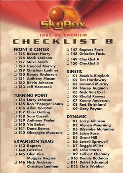 1995-96 SkyBox Premium #150 Checklist B: 125-150 and Inserts Front